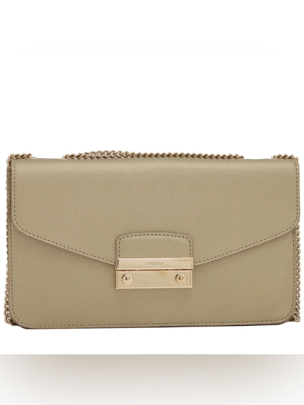 Furla Metallic Gold Leather Crossbody with Chain Strap